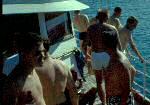 Crew 6 on party cruise to Corregidor. Ens. Johnson CIC, Edwards, and Logdahl