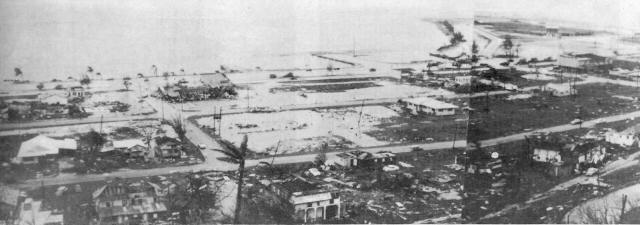 Damage by Typhoon Karen to buildings and villages.