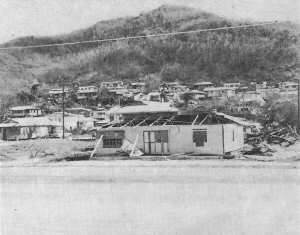 Damage by Typhoon Karen to buildings and villages.
