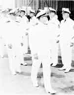 Change of command inspection July 1954 Cdr E. A. Luehman is relieved by Cdr. A. H. Perry