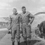 Albert Dalton AL1 and Bill Lukeshek AL3, testing exposure suits Jan 1953. at the NAS Barbers Point pool prior to deployment to Japan/Korea.